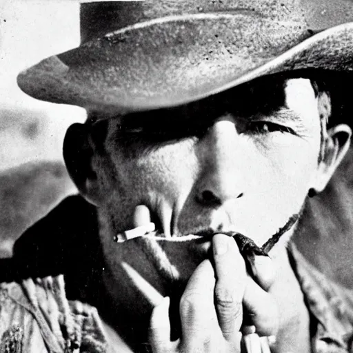 Prompt: “photograph of a 1800's cowboy with a cigarette in his mouth at the beach, detailed”