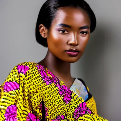 Prompt: a beautiful african - asian model, wearing a kimono. zeiss 1 5 0 mm f 2. 8 hasselblad