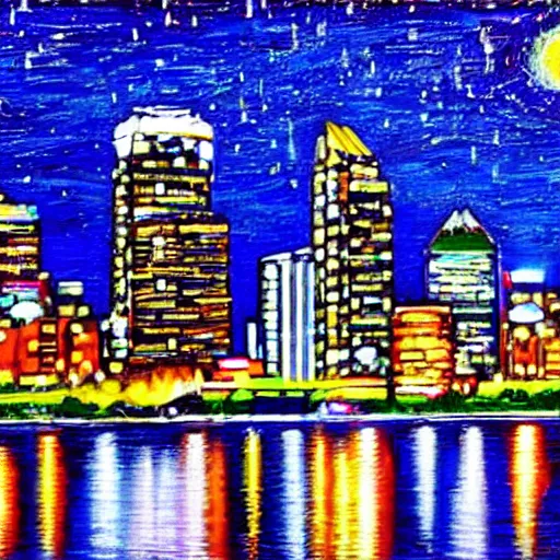 Image similar to calgary cityscape skyline in the style of starry nights