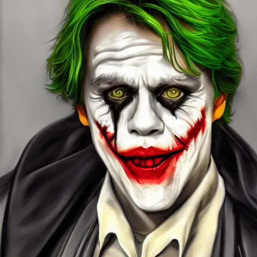 Image similar to mark hamill as the joker!! luke skywalker. mark hamill!! oil painting, artgerm, artstation, highly detailed, portrait