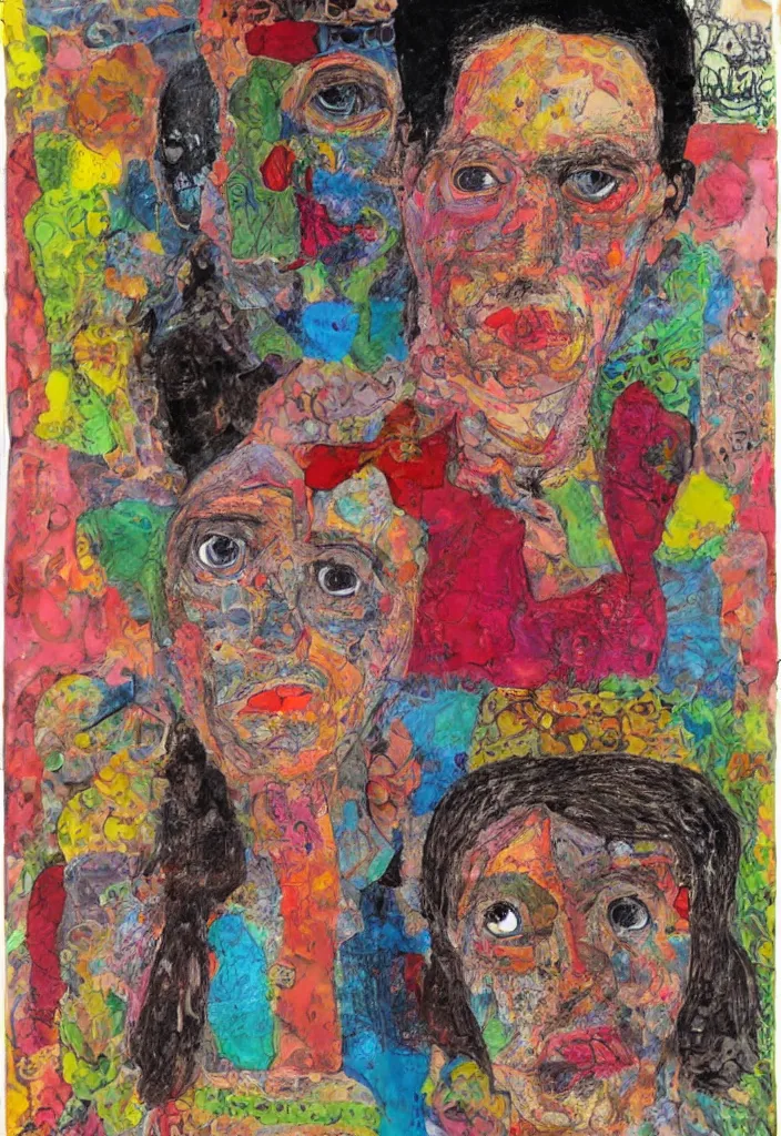 Image similar to self - portrait, award winning outsider art, mixed media