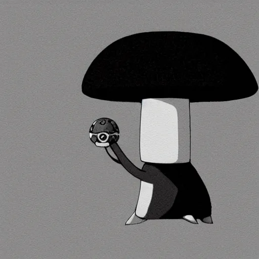 Image similar to grayscale cute void mushroom creature, pokemon, hayao miyazaki, digital art