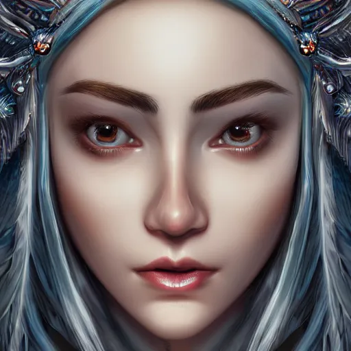 Image similar to highly detailed close up portrait of Skadi, goddess of winter, digital art, concept art, character art, studio lightning, bright colors, intricate, masterpiece, photorealistic, hiperrealistic, sharp focus, high contrast, Artstation HQ, DeviantArt trending, 4k UHD, Unreal Engine 5