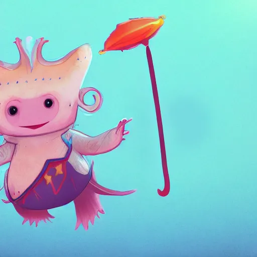 Image similar to a cute axolotl dressed as a wizard, digital art, trending on artstation