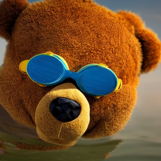 Prompt: Anthropomorphic teddy bears with goggles swimming underwater near the ocean floor, 4k, award winning photo, highly detailed