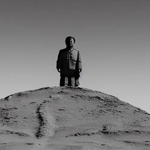 Prompt: a photo of mao zedong's sculpture on mars a made of resin, dramatic lighting