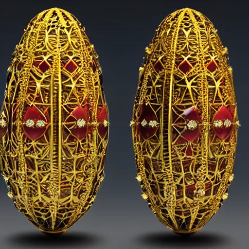 Image similar to photorealistic visualization of Faberge egg epic gold and silver filigree of red diamond luminous stone, 8K, 3D,