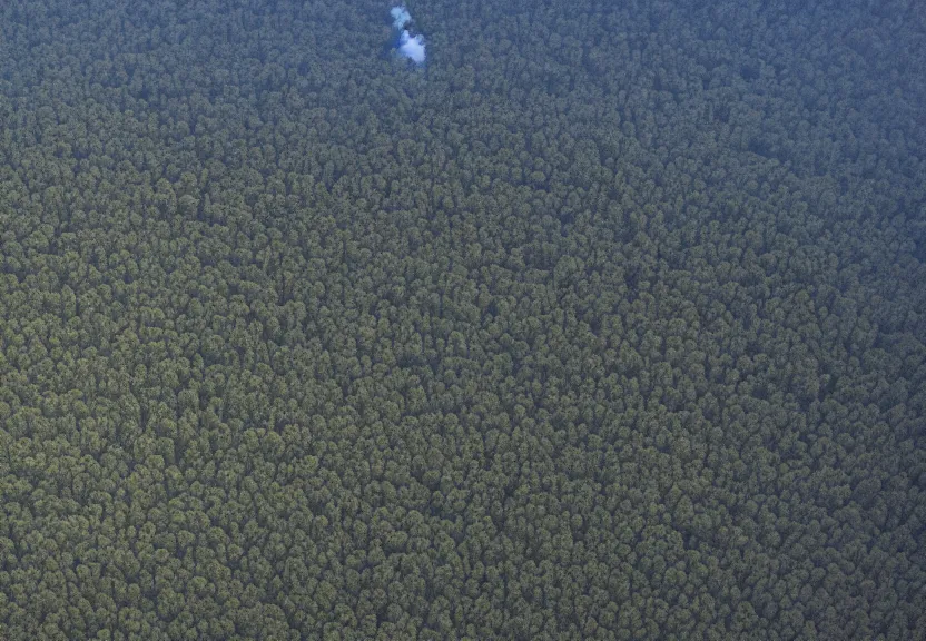 Prompt: overhead view of an large area with forest fires, pollution, climate change, octane render,