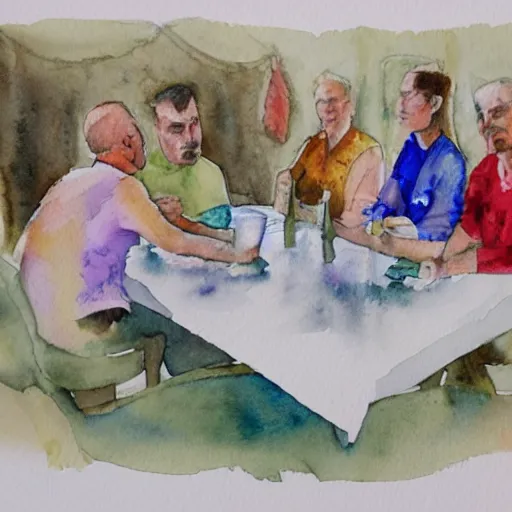 Image similar to 1 2 diamonds sitting on a table surrounded by people, watercolor painting