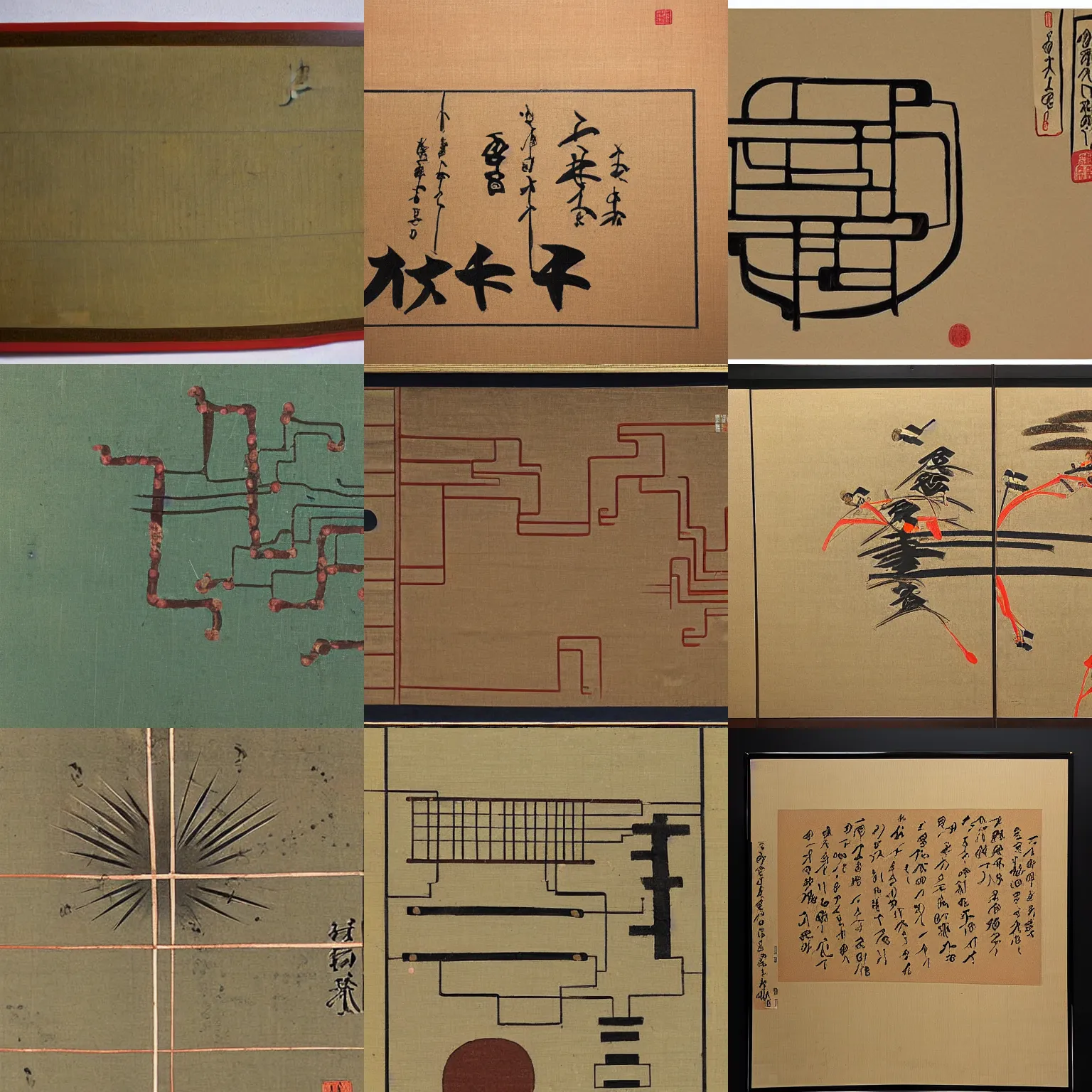 Prompt: ancient japanese painting of a circuit board