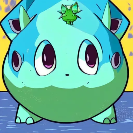 Image similar to a blue bulbasaur ~ water powers ~ amazing ~ trending ~