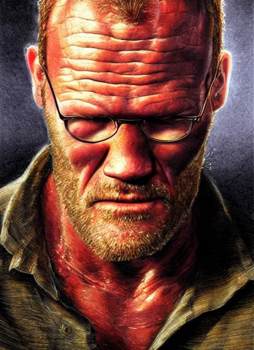 Image similar to portrait of michael rooker from slither ( 2 0 0 6 ), depth of field, soft focus, highly detailed, intricate, realistic, national geographic cover, soft glow, textured, artstation, concept art, sharp focus, illustration, art by artgerm and greg rutkowski and earl norem