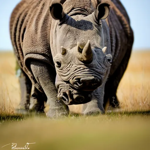 Prompt: wooly brown rhino nature photography