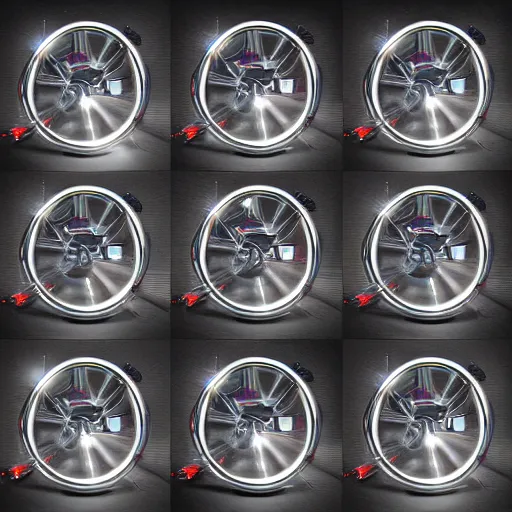 Image similar to chrome hoops lit by police lights, hyper detailed, cgi