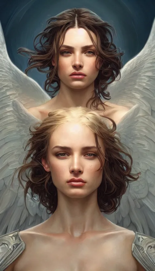 Image similar to archangel, perfectly-centered-Portrait of the most beautiful women on the planet, sweaty, dynamic action pose, insane, intricate, highly detailed, digital painting, artstation, concept art, smooth, sharp focus, illustration, Unreal Engine 5, 8K, art by artgerm and greg rutkowski and alphonse mucha