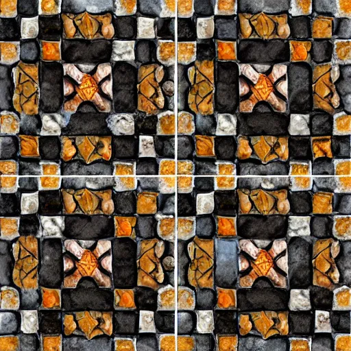 Prompt: hand painted dungeon tiles texture with perfect details, symmetry, digital art