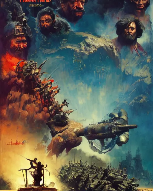 Prompt: Movie poster of Big-O, Highly Detailed, A master piece of storytelling, wide angle, cinematic shot, Battle, highly detailed, cinematic lighting, by frank frazetta + ilya repin , 8k, hd, high resolution print