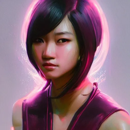 Image similar to portrait of asian female humanoid, intricate, elegant, cyber neon lights, highly detailed, digital illustration, trending in artstation, trending in pinterest, glamor pose, concept art, smooth, sharp focus, art by artgerm and greg rutkowski