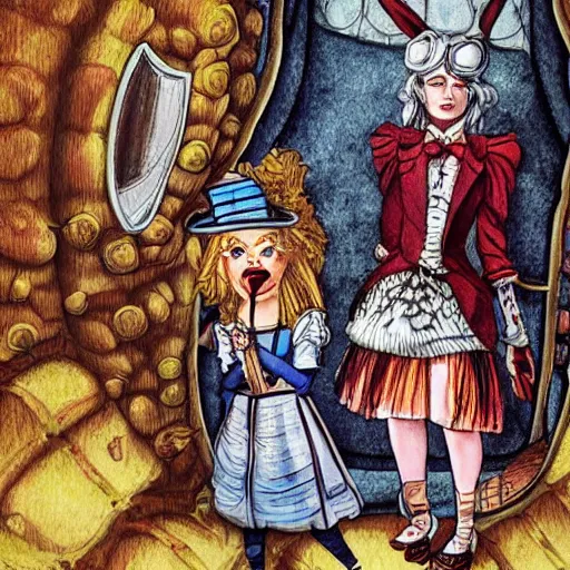 Image similar to alice in wonderland in chains, high detail