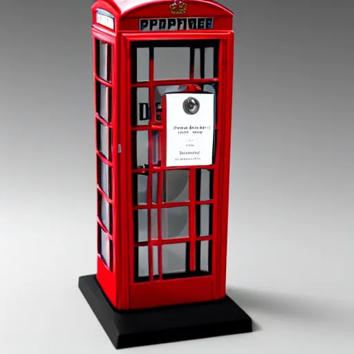 Prompt: bottle of perfume in the shape of london's phone booth