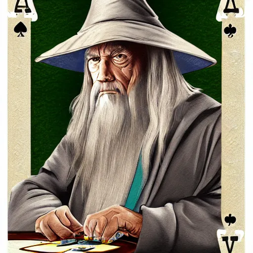 Image similar to gandalf playing poker, casino, highly detailed, digital art