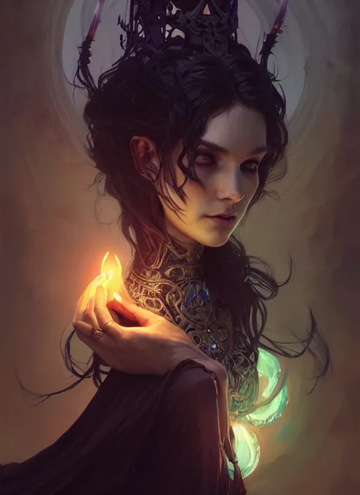 Image similar to Necromancer Sorceress, fantasy magic, undercut hairstyle, dark light night, intricate, elegant, sharp focus, illustration, highly detailed, digital painting, concept art, matte, art by WLOP and Artgerm and Greg Rutkowski and Alphonse Mucha, masterpiece