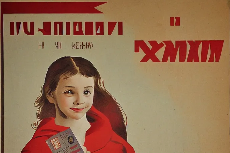 Prompt: the portrait of a russian young girl holding the communist manifesto in her hand, vintage russian poster style - h 1 0 2 4