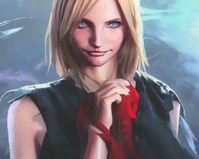 Image similar to full body portrait character concept art, oil painting anime key visual of cameron diaz with scarlet hair, studio lighting delicate features finely detailed perfect face directed gaze, at an ancient city, gapmoe yandere grimdark, trending on pixiv fanbox, painted by greg rutkowski makoto shinkai takashi takeuchi studio ghibli