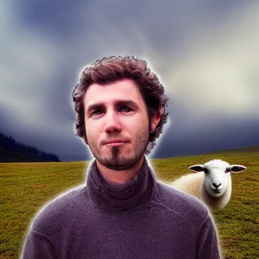 Image similar to photo hybrid of between a man and a sheep.