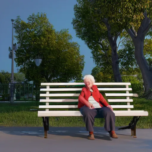 Prompt: an old couple sitting on a park bench, concept art, octane render, unreal engine 5, highly detailed, high quality, 8 k, soft lighting, realistic face, path traced