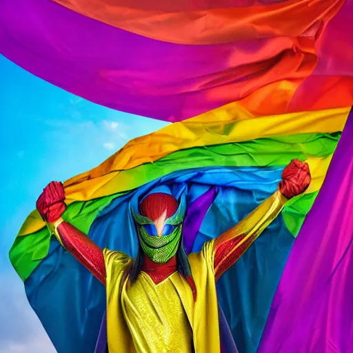 Prompt: a detailed portrait photo of a rainbow themed super hero