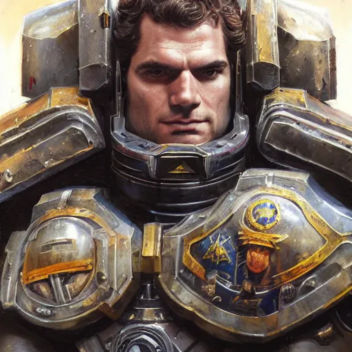 Prompt: Henry Cavill as a space marine Primarch, warhammer 40k, closeup character portrait art by Donato Giancola, Craig Mullins, digital art, trending on artstation