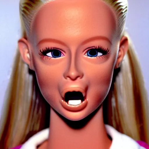 Image similar to real life barbie screaming face, alien 3