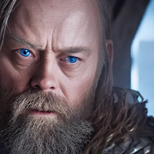 Image similar to emma stone playing odin all father from thor movie, highly detailed, cinematic shot, cinematic lighting, 8 k