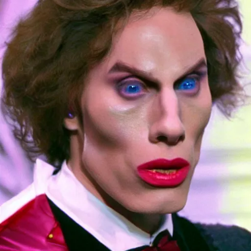 Image similar to Live Action Still of Jerma in The Rocky Horror Picture Show, real life, hyperrealistic, ultra realistic, realistic, highly detailed, epic, HD quality, 8k resolution, body and headshot, film still