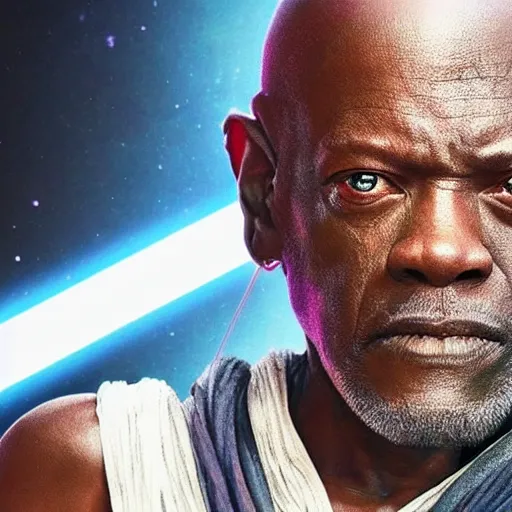 Image similar to a picture of rey and mace windu combined, detailed, 4 k, realistic, accurate