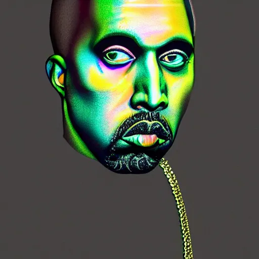 Image similar to an extremely psychedelic portrait of kanye west as marilyn manson, surreal, lsd, face, detailed, intricate, elegant, lithe, highly detailed, digital painting, artstation, concept art, smooth, sharp focus, illustration,