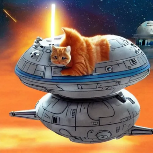 Image similar to ginger cat driving a star wars space ship