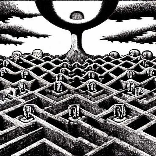 Image similar to gravemind by M.C. Escher and Studio Ghibli