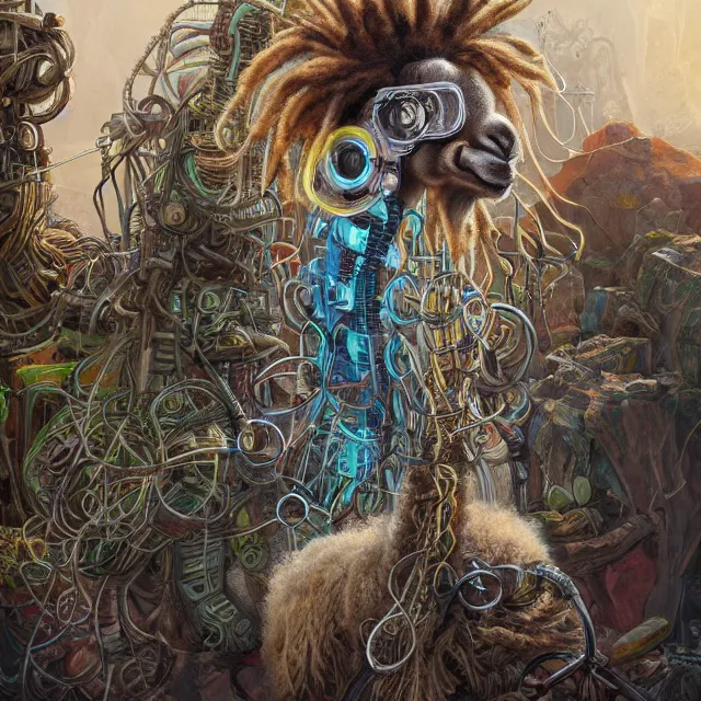 Image similar to llama with dreadlocks, industrial scifi, by mandy jurgens, ernst haeckel, by hsiao, james jean