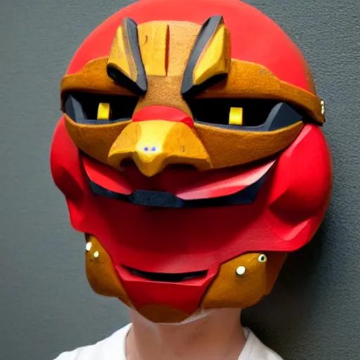 Prompt: nintendo 6 4, majoras mask realistic wearable mask. polygonal, realistic, being worn by a person