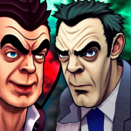 Image similar to rowan atkinson fist fighting hugh laurie as street fighter characters, street fighter game style, high detail