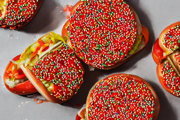 Image similar to product photography of delicious stunning greasy kaleidoscopic burger