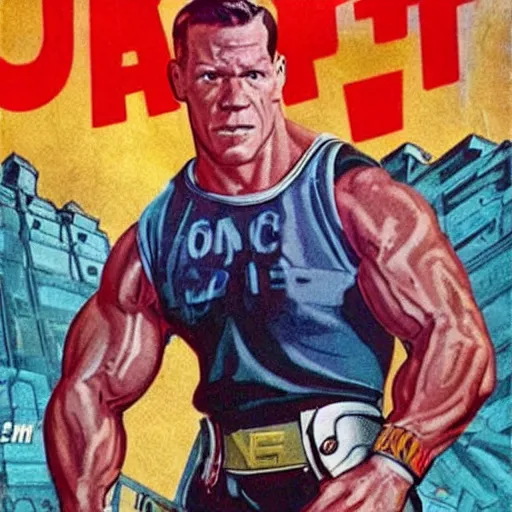 Prompt: john cena in 1 9 5 0 s pulp sci - fi movie poster, retrofuturism, highly detailed