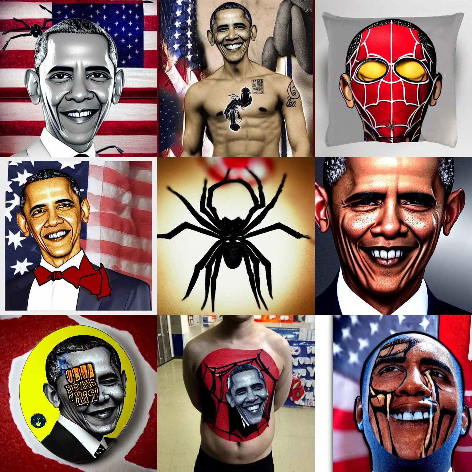 Prompt: spider with obama's face on it's abdomen