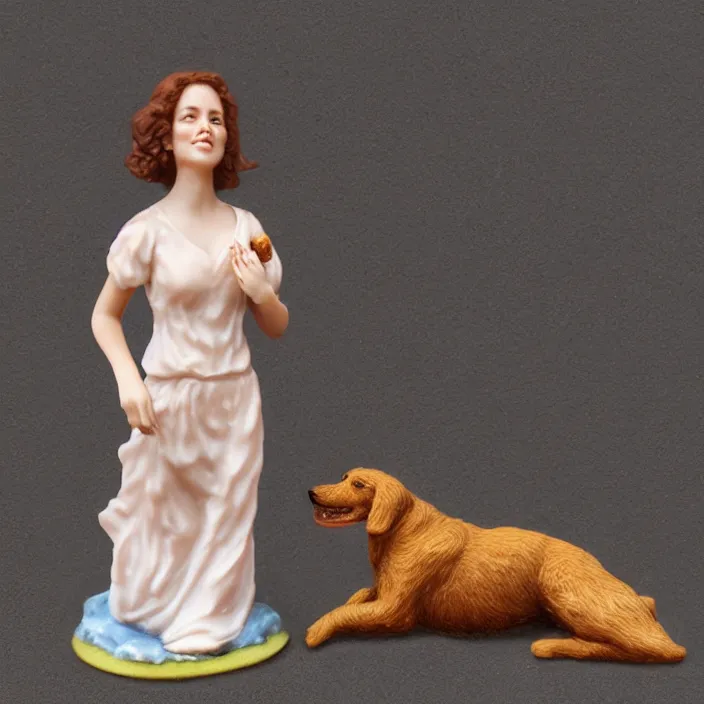 Image similar to 80mm resin detailed miniature of a Woman with a Dog, Product Introduction Photos, 4K, Full body, simple background