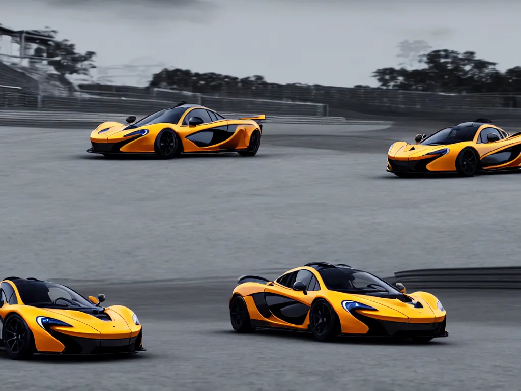 Image similar to a cinematic screenshot of a McLaren p1 in gran turismo