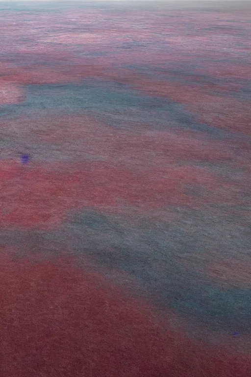 Image similar to realistic full height cinematic rothko picture stunning dry river delta aerial view of dense swampland by denis villeneuve and hiroshi yoshida, highly detailed intricate particle simulation in houdini, distant mountains, hyperrealism, moorland colors, matte painting, trending on artstation, 4 k detailed post processing, rendered in octane