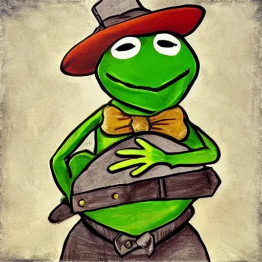 Image similar to “Painting of Kermit the Frog participating in the Revolutionary War, in the style of Don Troiani”