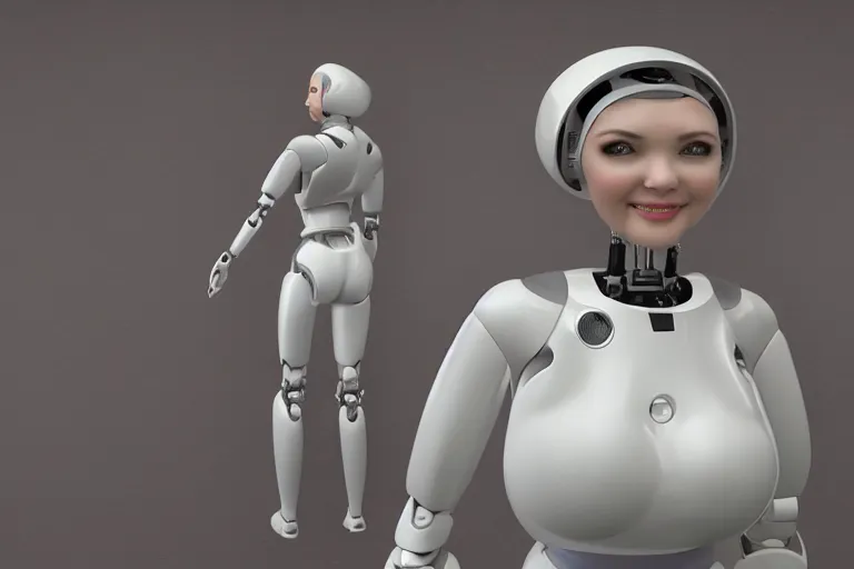 Image similar to Adult curvy Female robot, smartphone footage